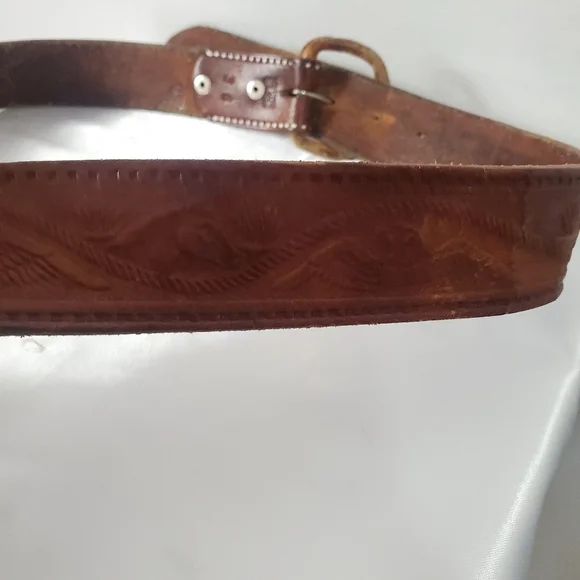 Vintage Men's Brown Western Leather Belt - Picture 6 of 11